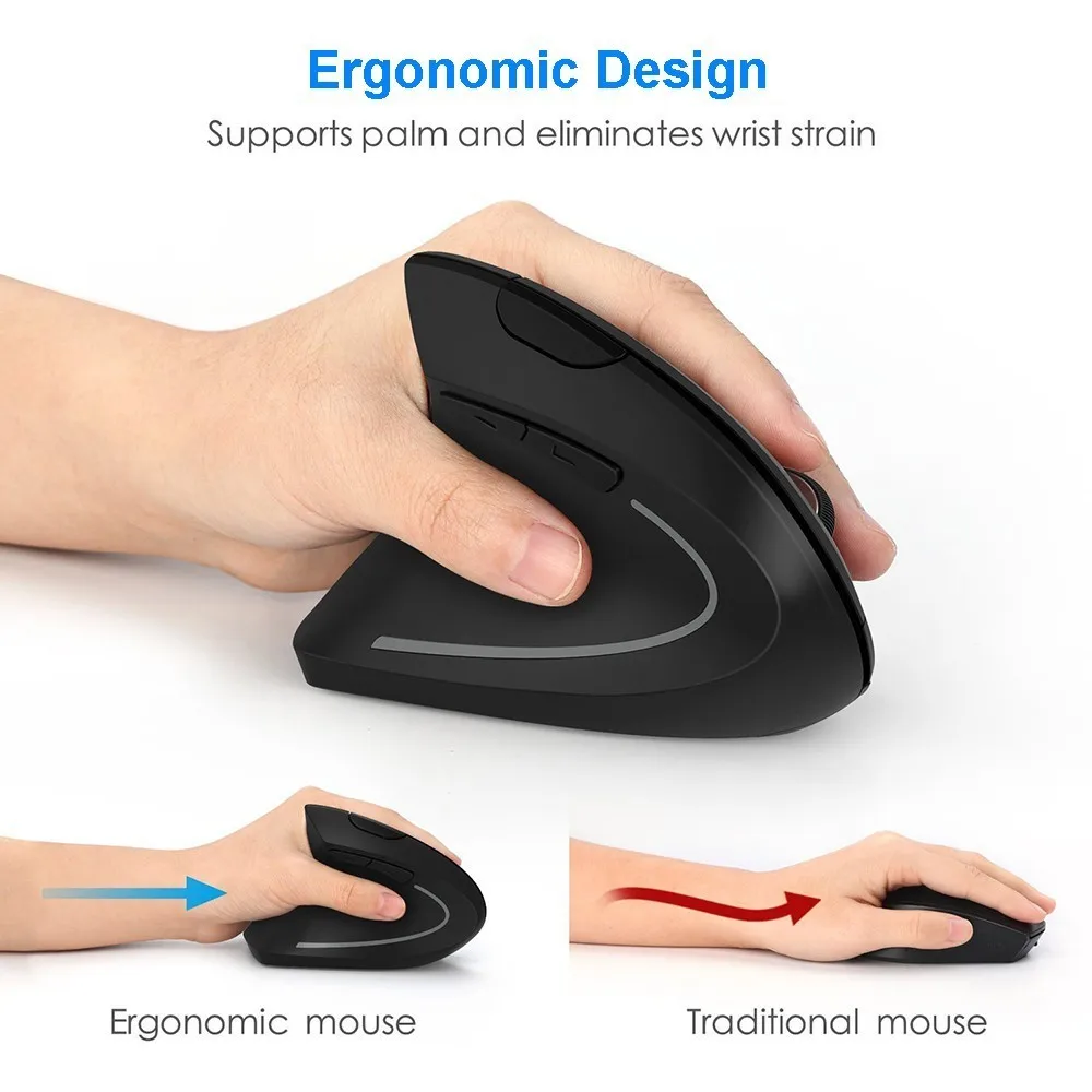 Mouse Wireless sinistro ergonomico verticale Mause USB da polso ottico Mouse per Computer sani Mouse retroilluminato a LED per Desktop portatile