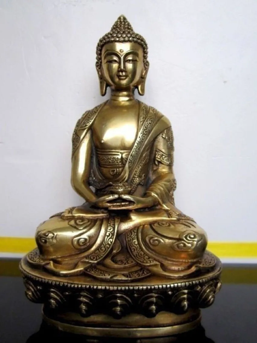 

6.5 inch Art BRASS home decoration Folk Culture Brass Tibetan Buddhis Amitabha brass buddha statue sculpture