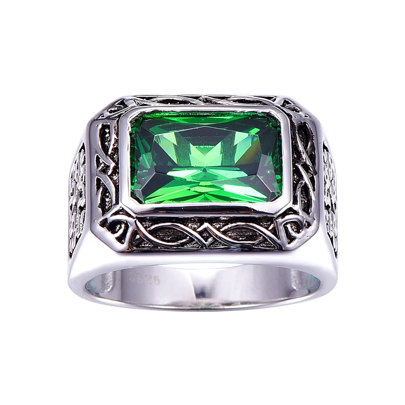 BONLAVIE Fine 6.8Ct Emerald Men Ring Solid 925 Sterling Sliver Jewelry Engagement Wedding Ring For Men Size 6-14