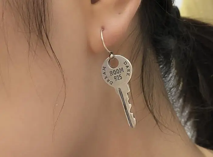 New Arrival 1 Pair 100% Real 925 Sterling Silver Key Drop Earrings Unique Design Party Jewelry Gift For Women And Men