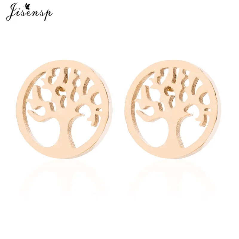 Jisensp 2019 Personality Retro Hollow Life Tree Ear Drop Jewelry Creative Stainless Stain Earrings Women's Fashion Jewelry Gift