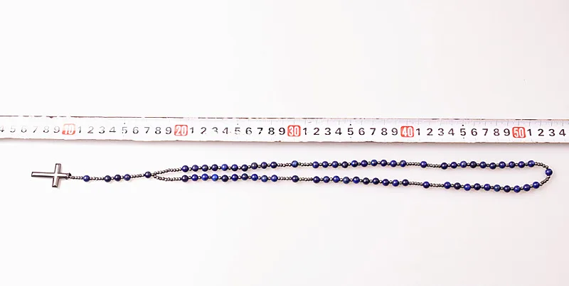 6mm Lapis Lazuli Stone Bead Hematite Cross Pendant For Men Women Catholic Christ Rosary Cross Pendant Necklace  Dropshipping