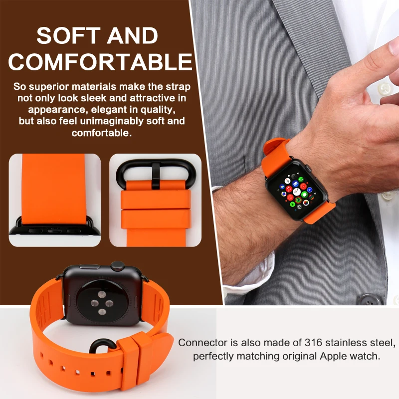 MAIKES Rubber Watch Strap Orange For Apple Watch Bands 49mm 45mm 41mm 44mm 40mm Series SE 8 7 SE 6 5 4 3 Sport iWatch Wristband