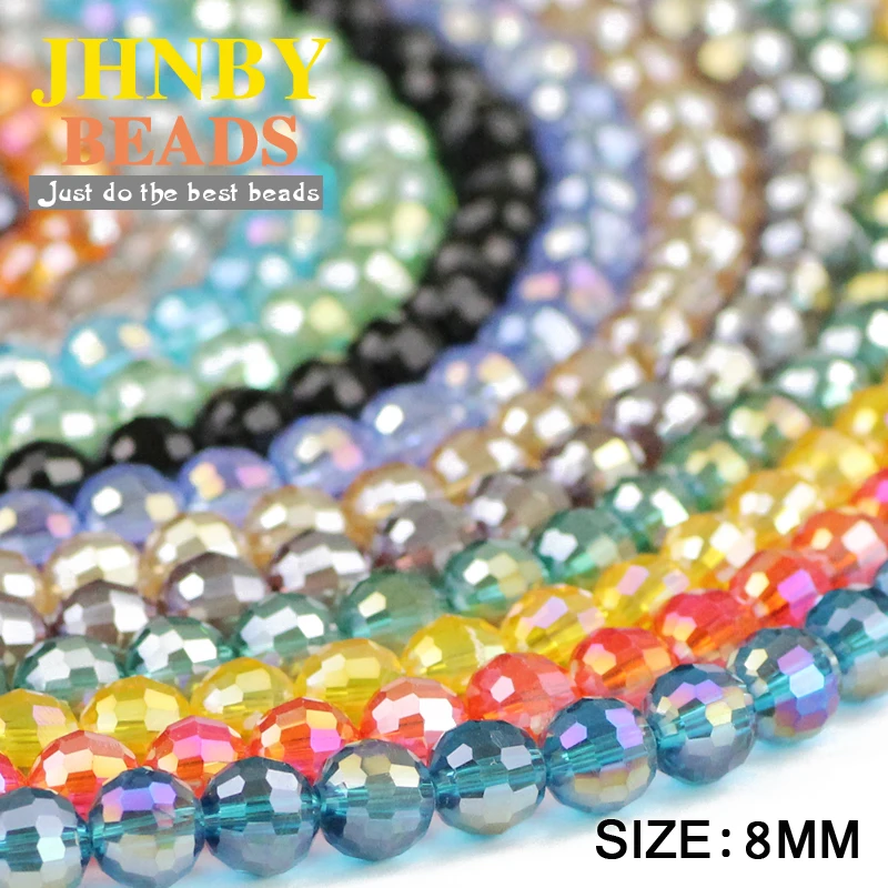 JHNBY-cuentas de cristal austriaco de fútbol facetado, abalorios sueltos redondos de color AB, fabricación de accesorios de pulsera de joyería DIY, 8mm, 96 piezas