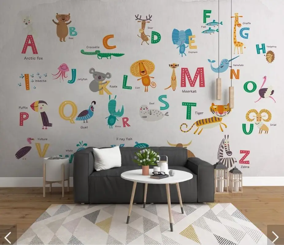 Nordic Carton 26 Letter for Kids Room Wallpaper Mural Art  Decals   Paper Rolls Contact  Roll 3d  s