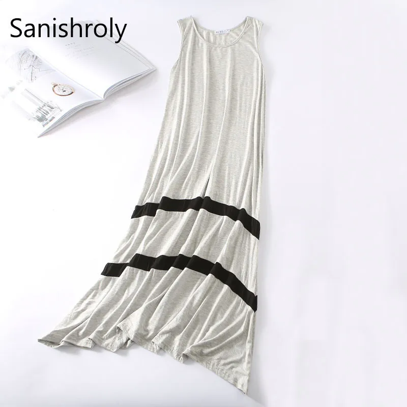 Sanishroly 2023 New Women Summer Tank Dress Modal Long Maxi Dresses Female Sleeveless Big Circle Boho Beach Dress Vestidos SE067