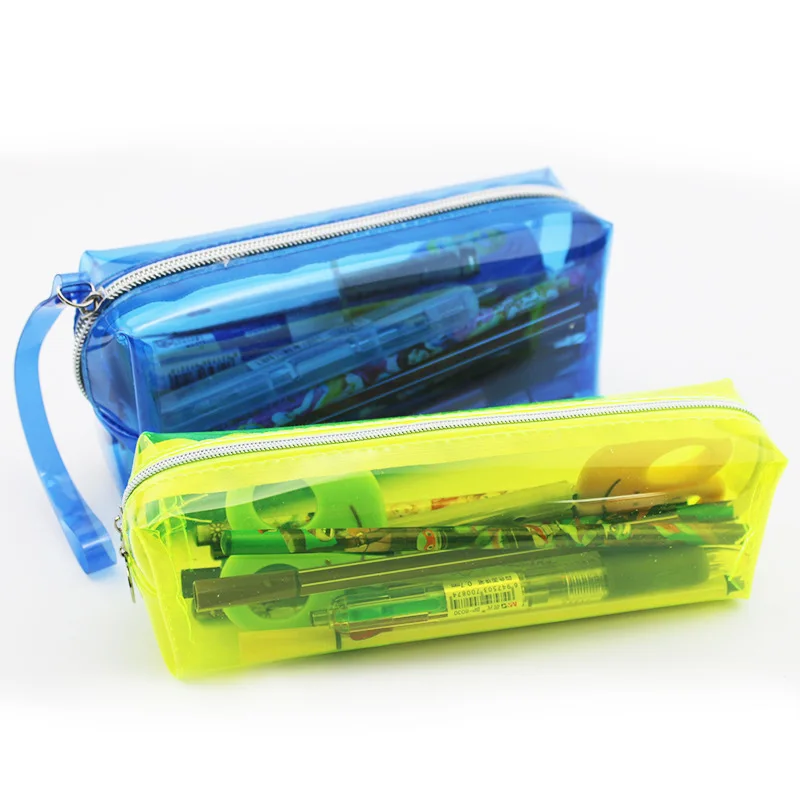 1Pcs Transparent Plastic Box School Lovely Pencil Case Pen Holder Bag Pouch Painting Brush Pens Storage Case New Gift Stationery