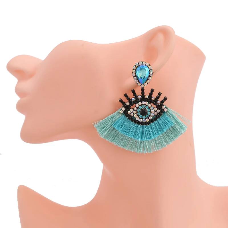 Sehuoran Tassel Earrings For Women Vintage Earrings Geometric Eye Pendant Dangle Statement Earrings Fringed Earrings Multicolor