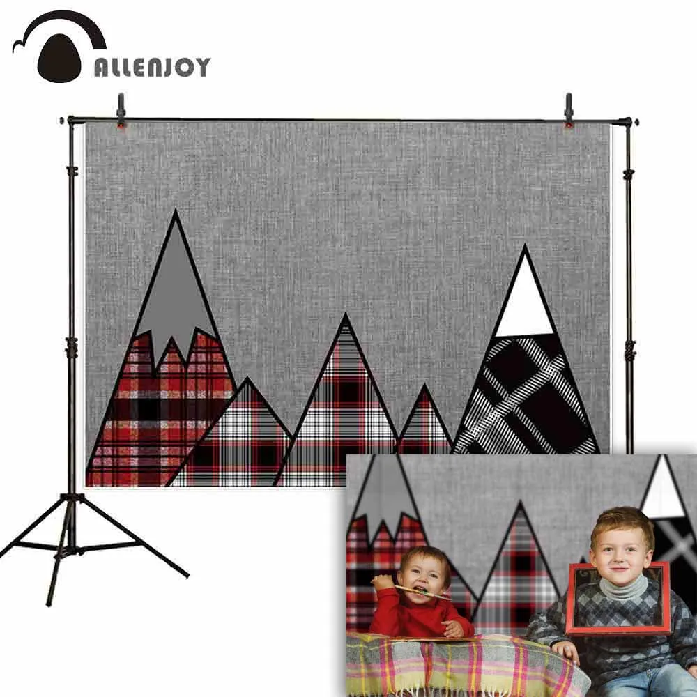 Allenjoy photography backdrop lumberjack plaid mountains christmas children background photocall photobooth photo shoot