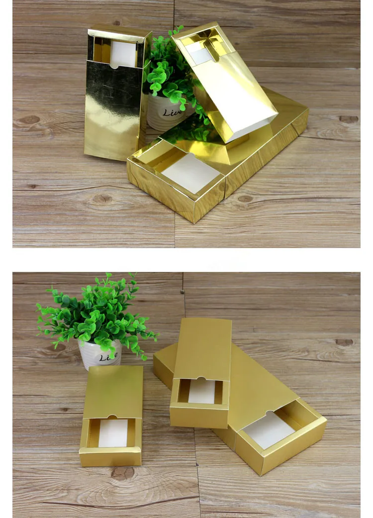 

5 Size Bright Gold / Matte Gold Color Drawer Paper Box Favor Gift Package Boxes Candy Box 100pcs\lot Free shipping