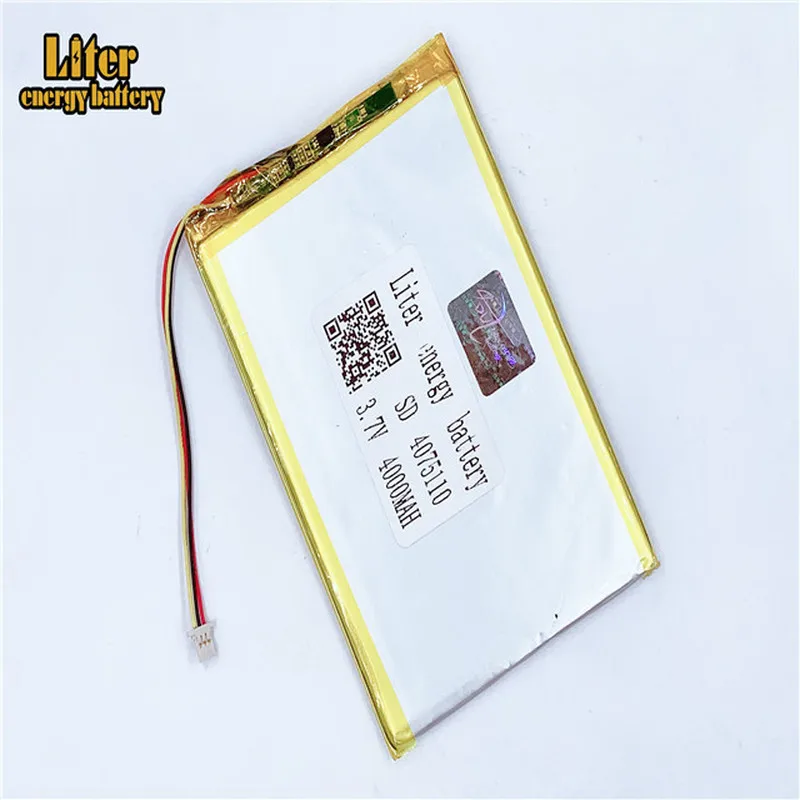 1.0MM 3pin connector 4075110 3.7V 4000mah tablet pc 7 inch lipo battery in rechargeable Batteries with full capacity