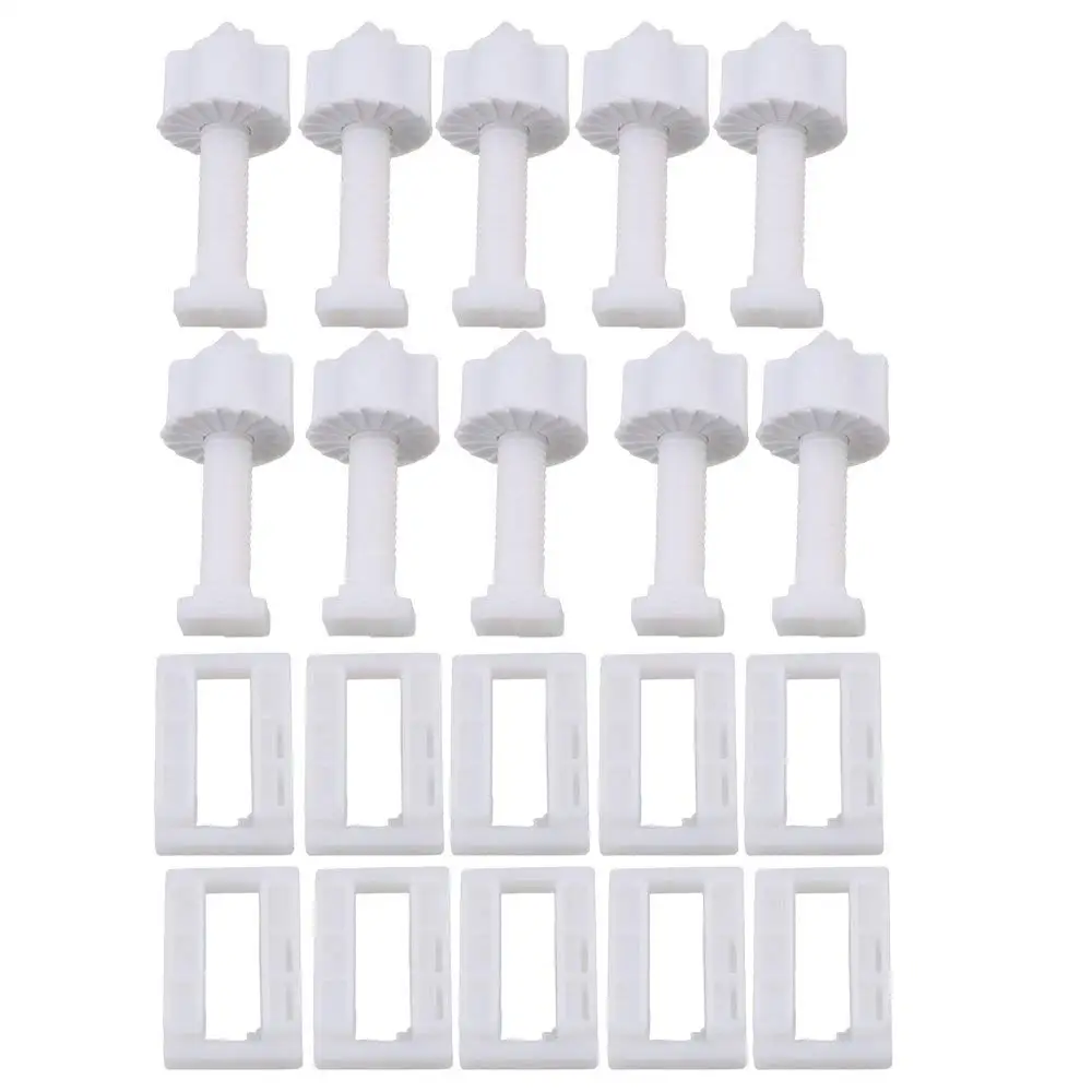 10Pcs White Plastic Rectangular Toilet Seat Cover Hinge Blind Hole Nut Screws