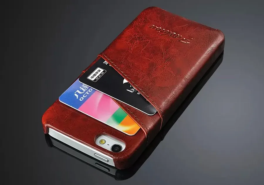 Case for iPhone 15 16 12 Mini 13 Pro Max 14 16E Oil-wax Genuine Leather with Card Slots Back Cover High Quality Original