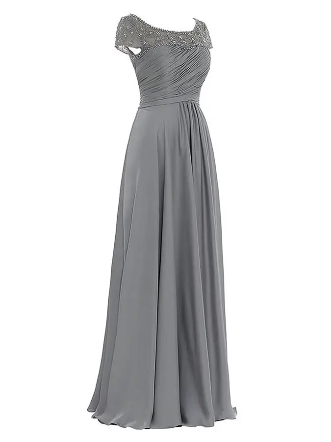 New Elegant A-Line Chiffon Mother of the Bride Dresses With Short Sleeves Crystal Long Floor Length Custom Made Wedding