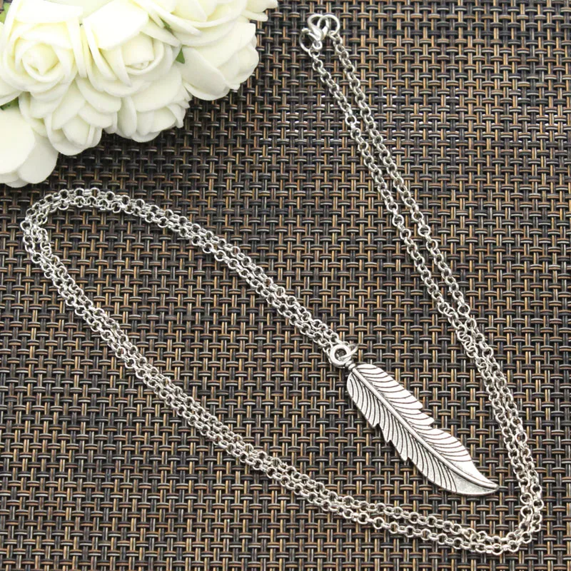 New Fashion Necklace Feathers Tree Leaf 45x11mm Silver Color Pendants Short Long Women Men Colar Gift Jewelry Choker