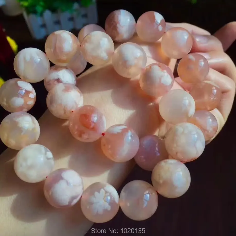 

wow! cherry blossom agate round 12-13mm bracelet 7.5inch wholesale beads FPPJ nature