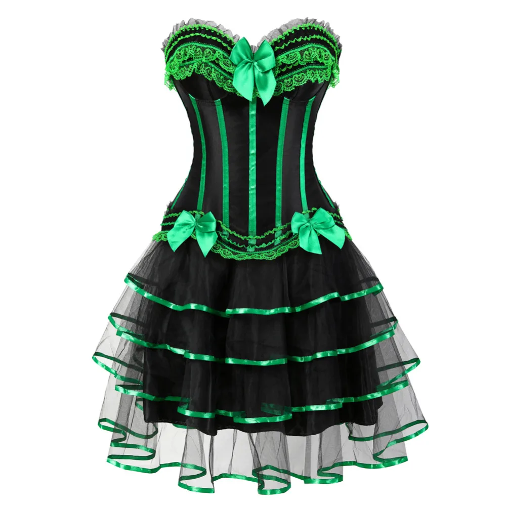 Women\'s  Overbust Corset Halloween Dress Showgirl Costume Mini Tutu Skirt Petticoat Carnival Dress Waist Cincher Plus Size