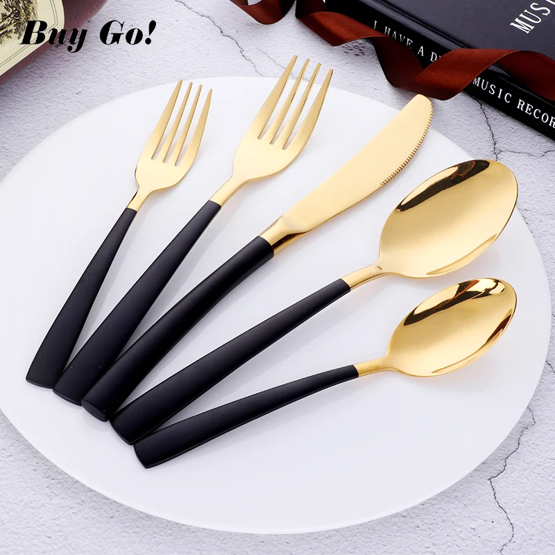 20/30PCS Stainless Steel Luxury Cutlery Sets  Flatware Sets Black Gold  Knife Salad Fork Teaspoon Dinnerware Set C167A Tableware