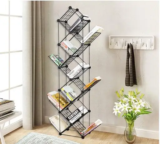 Creative combination of tree iron art children. Grid bookshelf. Book arrangement and floor type collection rack..086