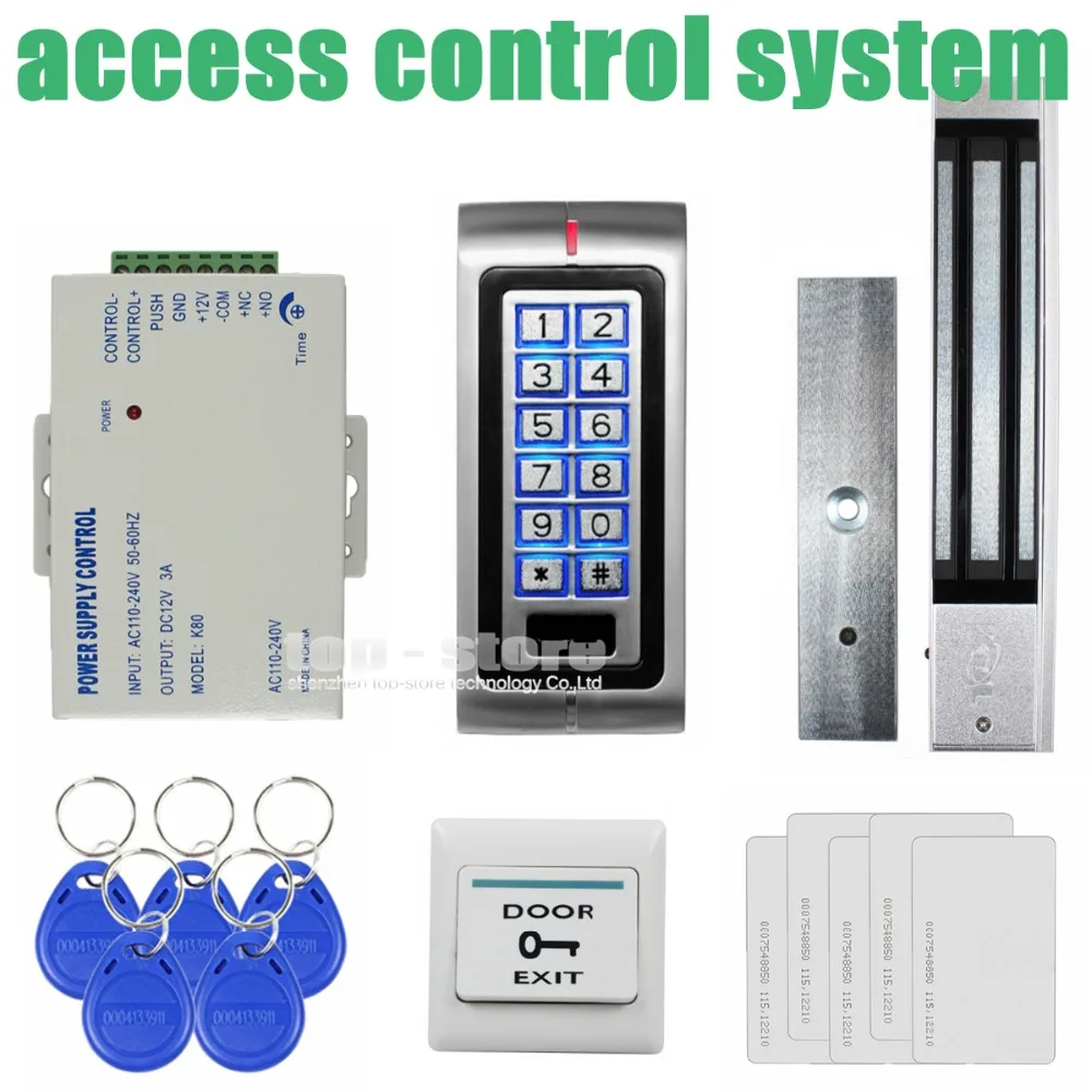 DIYSECUR 280kg Magnetic Lock 125KHz RFID Password Keypad Access Control System Security Kit + Exit Button K2