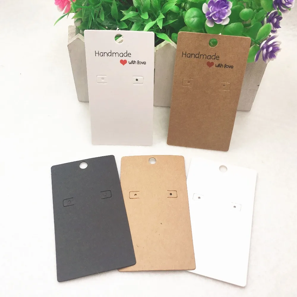 100pcs 9*5cm Kraft Paper Earring Packaging Cards Handmade with Love Jewelry Earring Displays Card