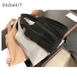 HOT New Black Color Knitting Double Straps Spliced Pleated High Capacity Causal Tote Shoulder Bag Handbag All Match