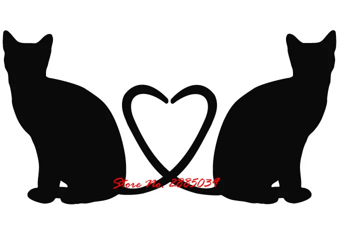 Two pussy cats tails forming a heart shape Vinyl Wall Stickers Home Decor Living Room Sofa Background Decoration Mural DIY LA231