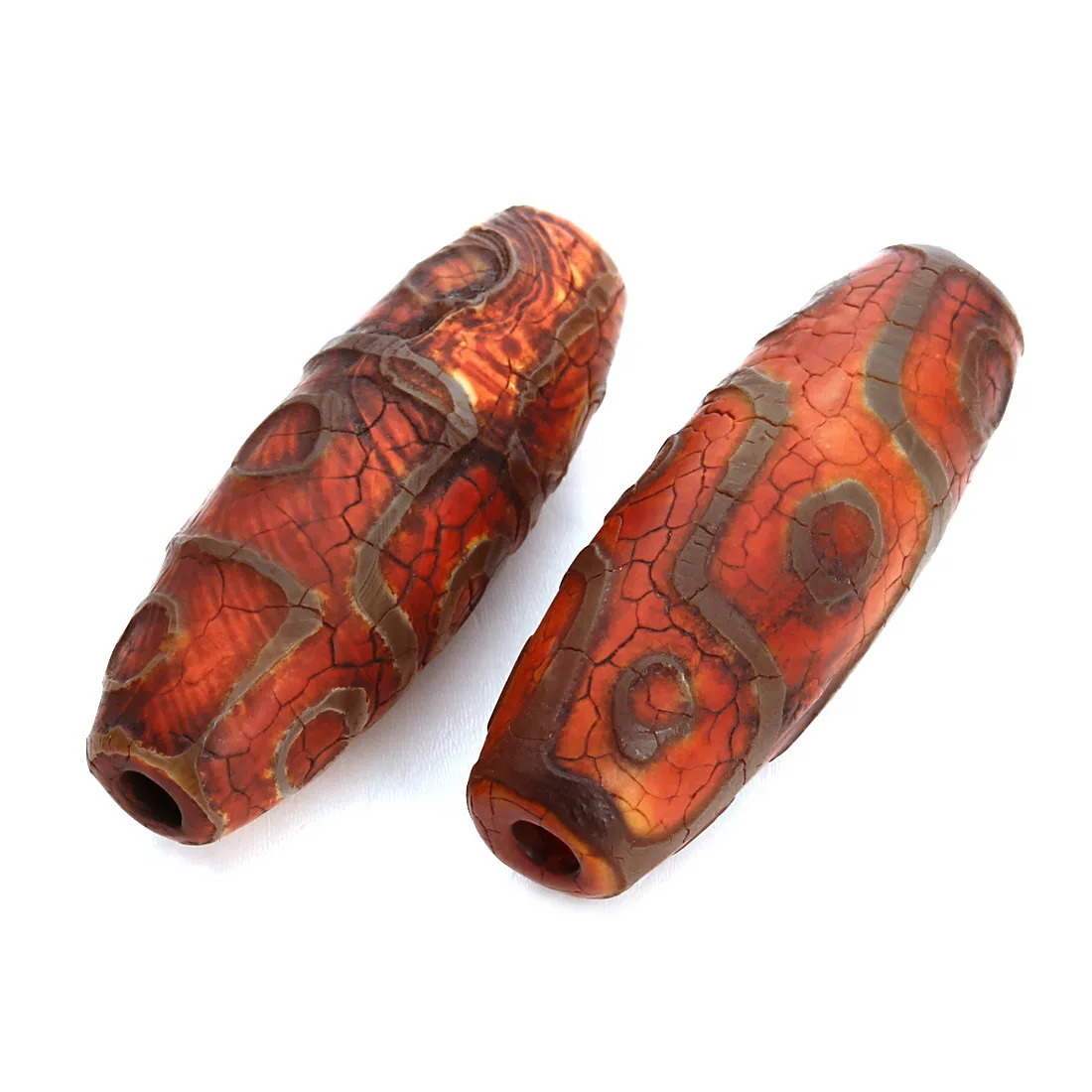 Natural Tibetan  Dzi Beads, Drum, 14x39mm, Hole:Approx 3mm, 2PCs/Bag, Sold By Bag