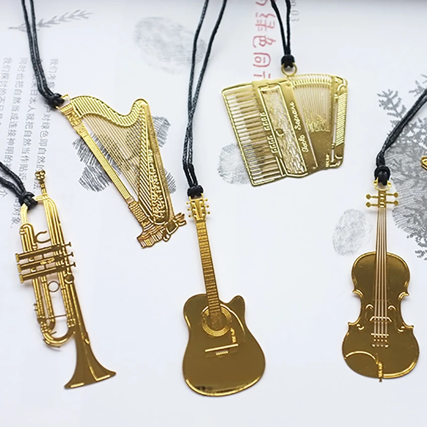 musical instrument bookmark students stationery creative metal bookmarks chain school supplies book decor gifts for reader,kids