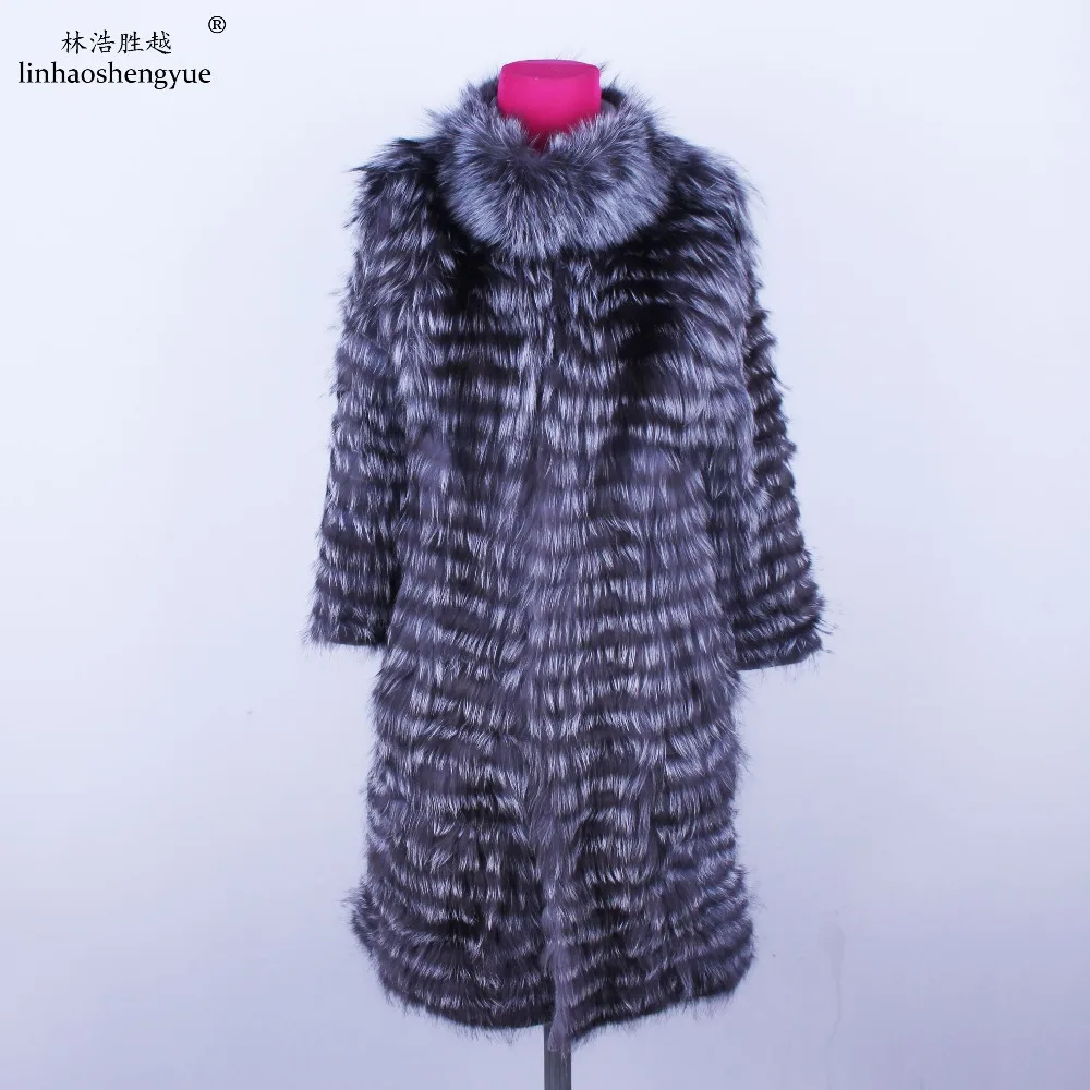 Linhaoshengyue  2020 NEW HOT   Fox Fur Long Coat Wool Knit Liner With Stylish Stand Collar