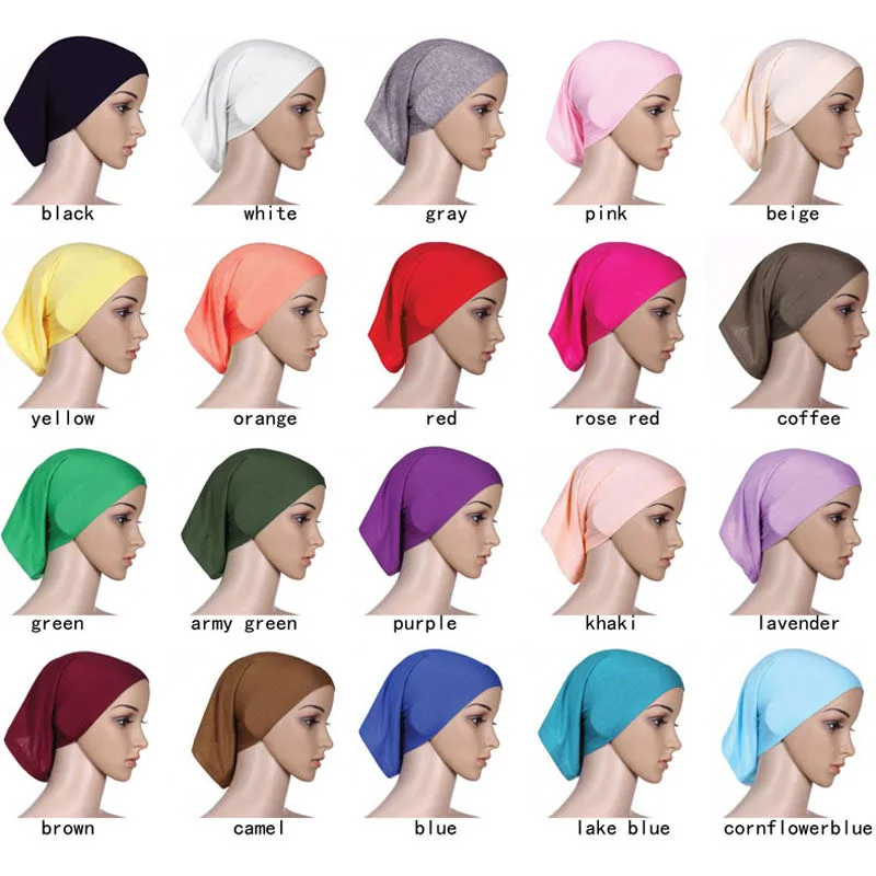 2019 女性無地インナー綿スカーフヘッドヒジャーブイスラム教 headwrap 固体フルカバーアップファム女性ボンネット帽子イスラム教徒 hijabs 店