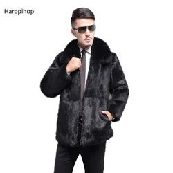 Natural Whole Skin Rex Rabbit Fur Coat With rabbit fur Collar Warm For Men's Rex Rabbit Fur Coats Real Fur Jackets Mens Coats