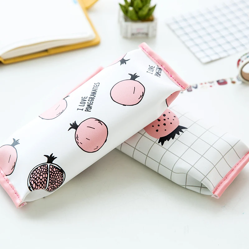 Creative Pomegranate Strawberry School Pencil Case Cute Pu Leather Pencil Bag School Supplies Stationery Storage