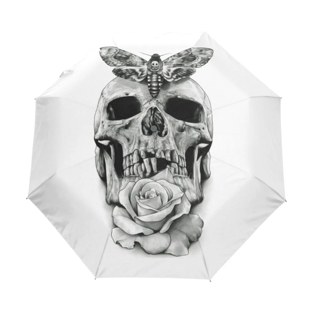 

Butterfly& Skull& Rose Printed Automatic Umbrella Wind Resistant Folding Automatic Umbrella Male Auto Luxury Windproof Umbrella