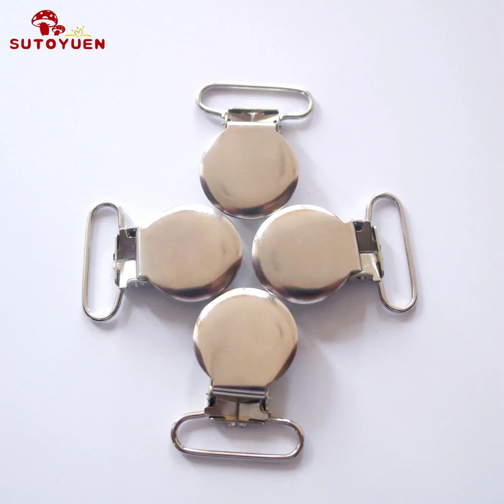 50pcs/lot 1'' 25mm Lead Free Silver Round Metal Suspenders Clips Baby Pacifier clips Holder for Baby Pacifier Teether Chain Toy