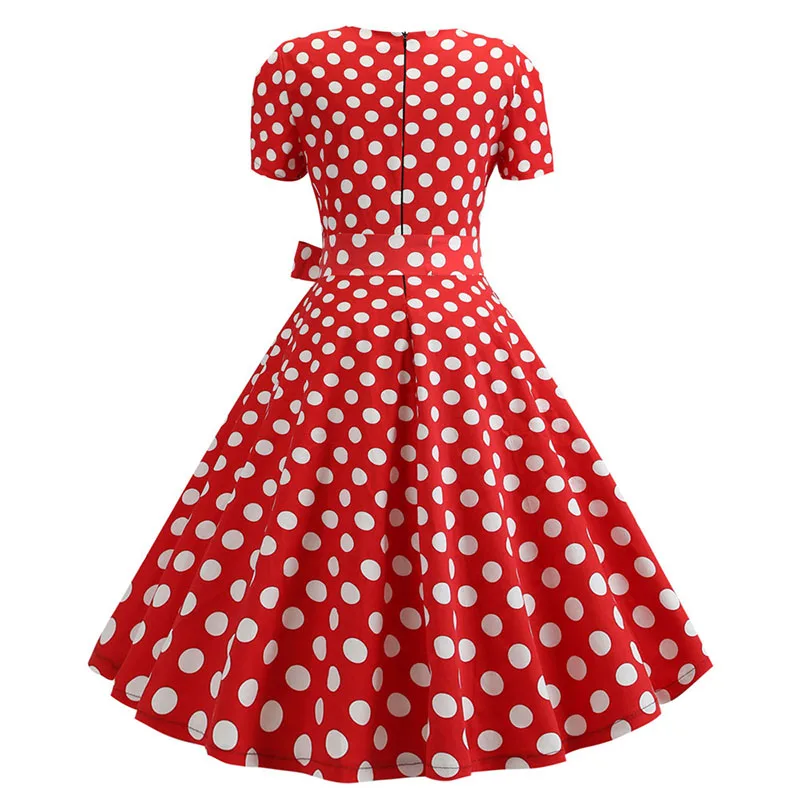 Women vintage summer 50s 60s retro swing elegant solid office party dress - details 28