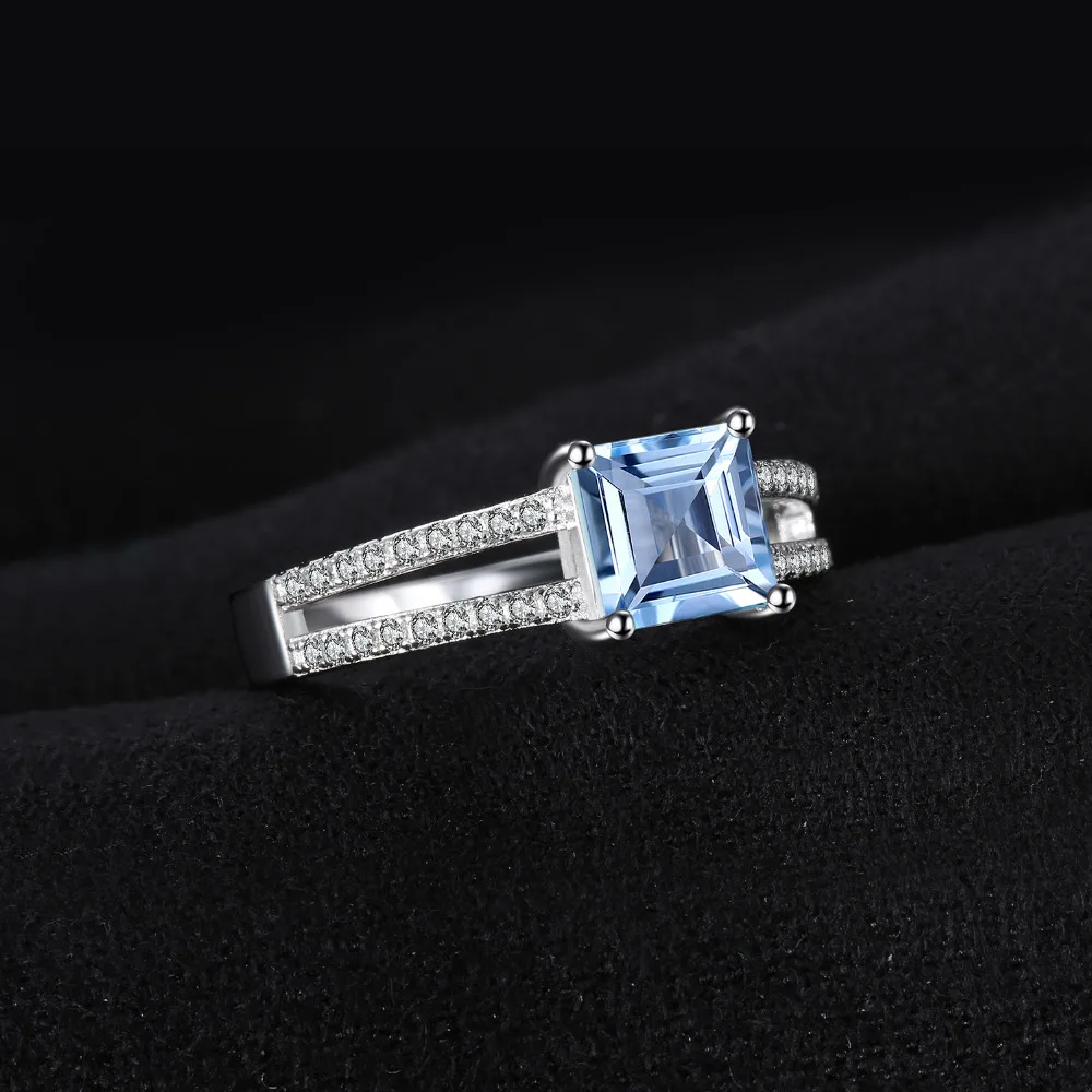 JewelryPalace, anillo de compromiso de Plata de Ley 925 con topacio azul cielo de corte princesa de 1,2 quilates para mujer, joyería fina de piedras preciosas, regalo de boda