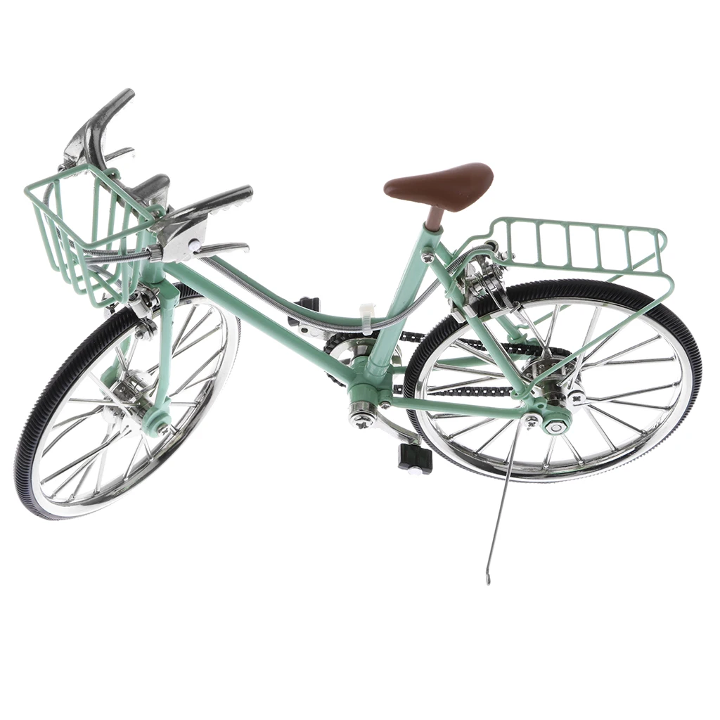 1/10 Mini Green Bike odlew ze stopu modele rowerowe z koszem i siedziskiem replika Toy