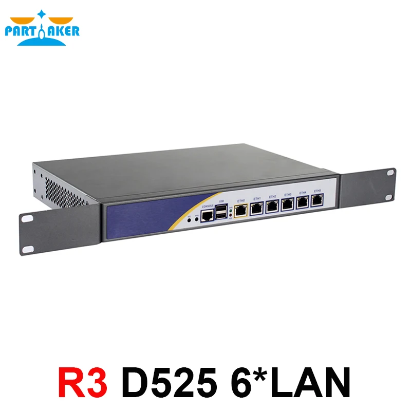 Partaker VPN 방화벽 라우터, 6 기가바이트 LAN, 인텔 D525, 1.8Ghz, R3 6 LAN