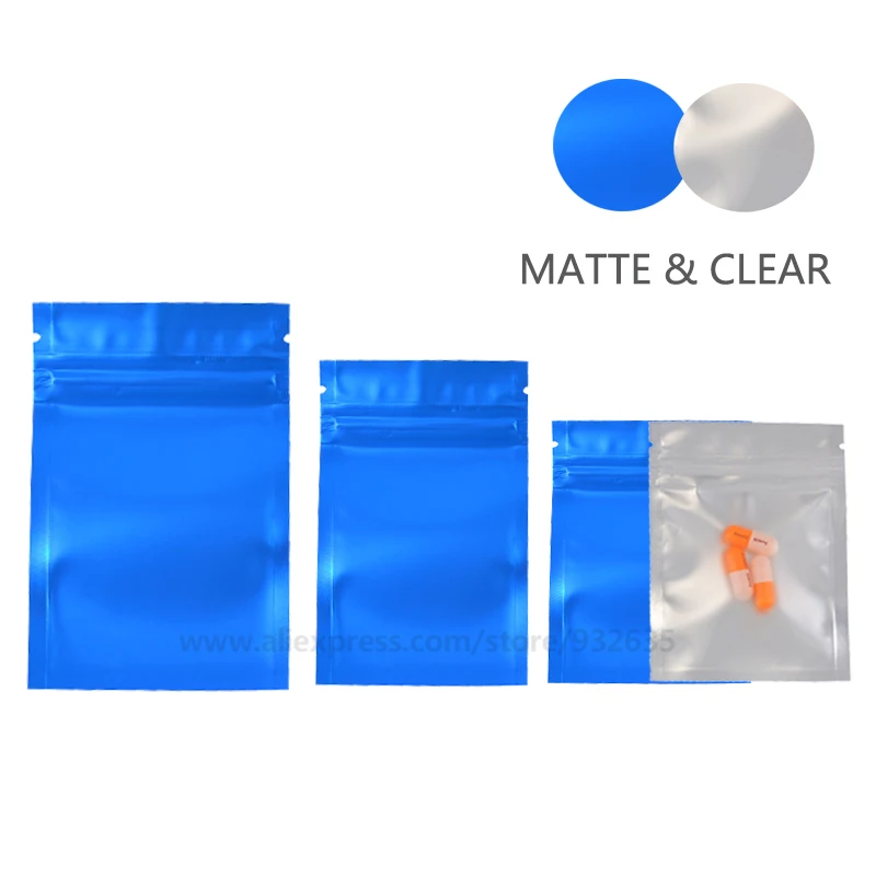 

Matte Blue Pouches One Side Clear Zip Lock Foil Plastic Party Gift Bag Small Bag Smell Proof For Accessories 1g -15g100 Pcs