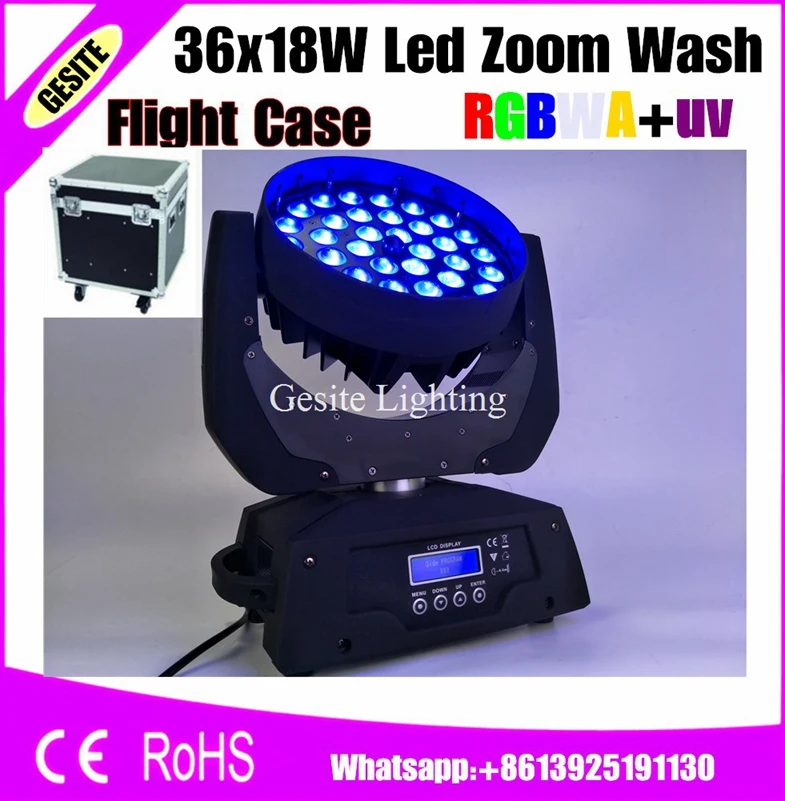 2pcs/lot flight case package 36X18W Zoom Moving Head lyre Lights rgbwauv 6 in1 / rgbway 6in1 For Stage Professional Dj Equipment