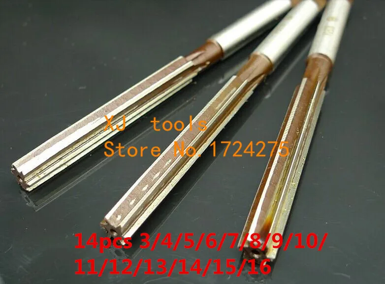 Free shipping 14Pcs/set 3/4/5/6/7/8/9/10/11/12/13/14/15/16MM Hand Reamer  Precision H8 9SiCr Straight- shank Hand Reamer Tools