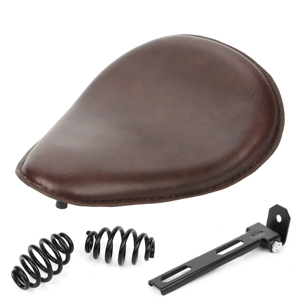 

Custom 3" Leather Dark Brown Motorcycle Solo Seat with Black Spring Bracket for Harley Sportster Chopper Bobber Cafe Racer