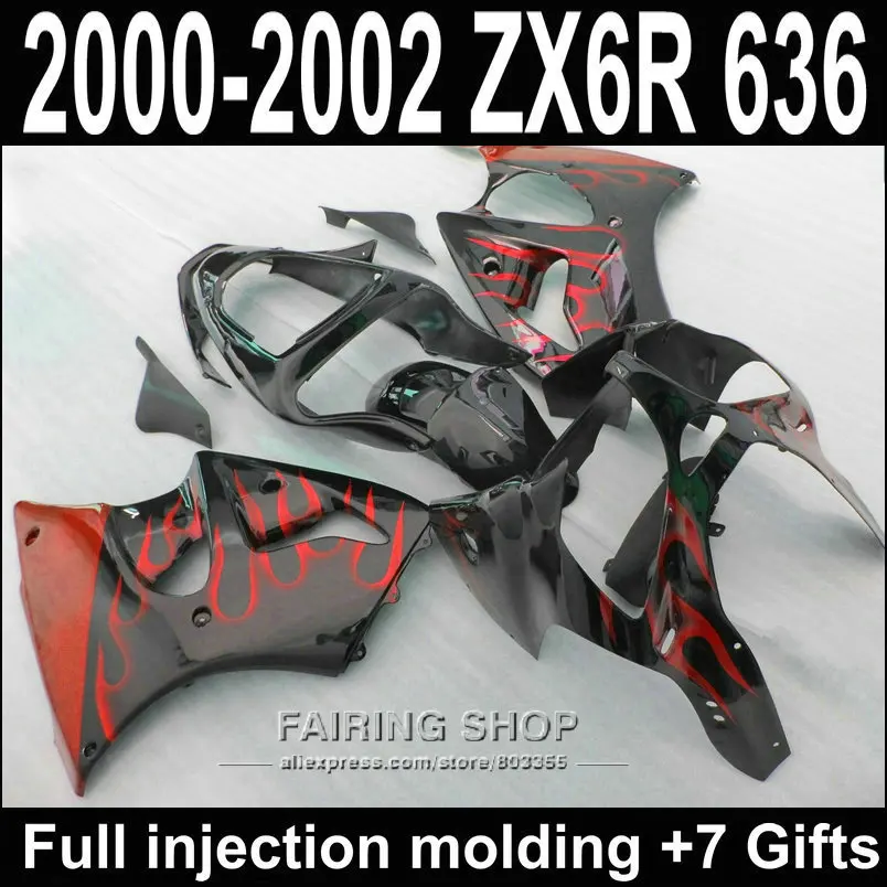 100%fit Fairing Kit For Kawasaki zx6r 2000 2001 2002 00 01 02 Red falmes Fairings S132