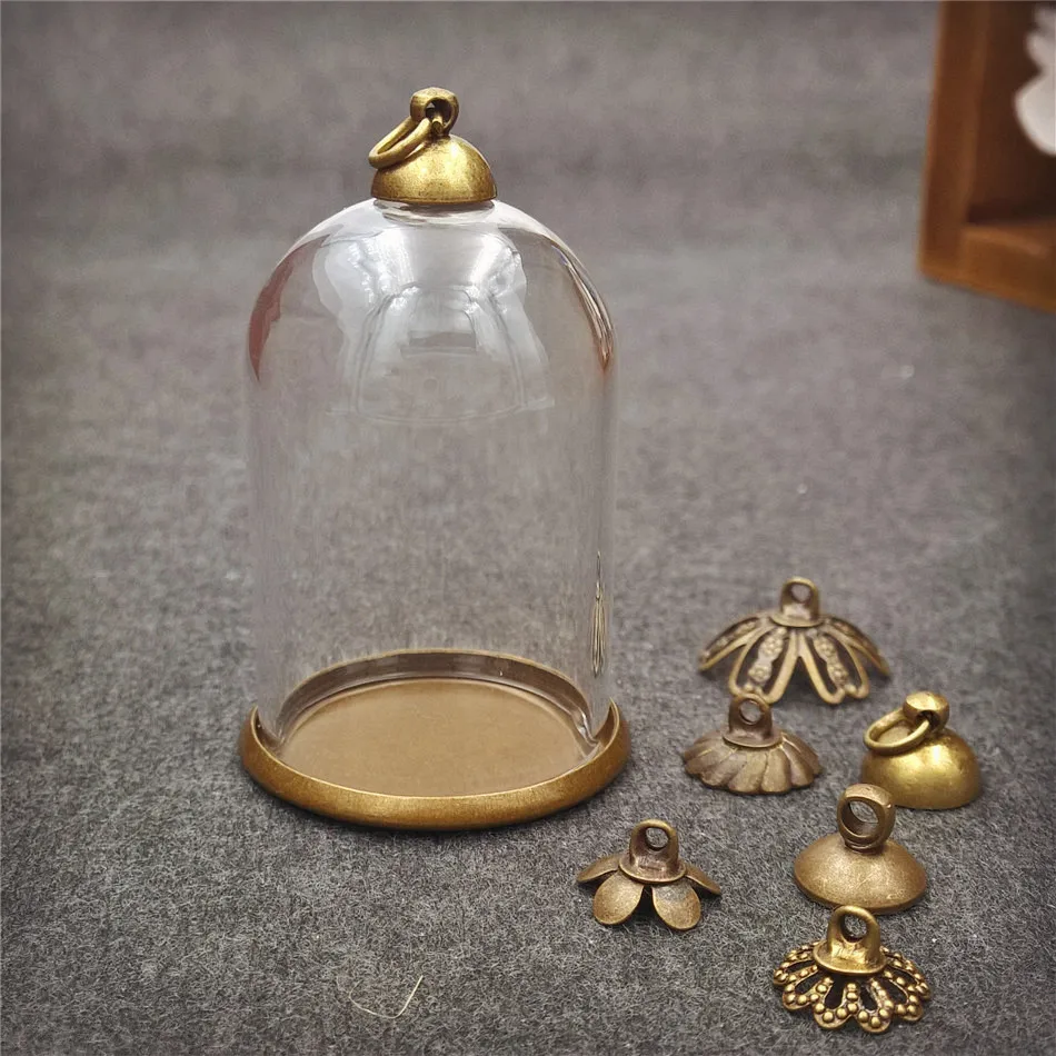 4pcs 38*25mm glass globe antique bronze base 8mm beads cap set glass bottle vial pendant necklace pendant jewelry finding