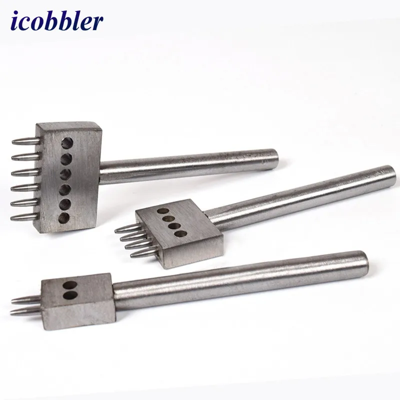 3Pcs/Set 4,5,6mm Hole Spacing, 2/4/6 Prong, Row Hole Punch Tool DIY Steel Diamond Lacing Stitching Chisel for Leather Craft Kits