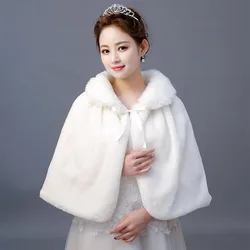 Winter Bridal Capes For Wedding Dress Faux Fur Shawl Wrap Wedding Bridal Bridesmaid Wraps Warmer Women Shawl With Ribbon Cloak