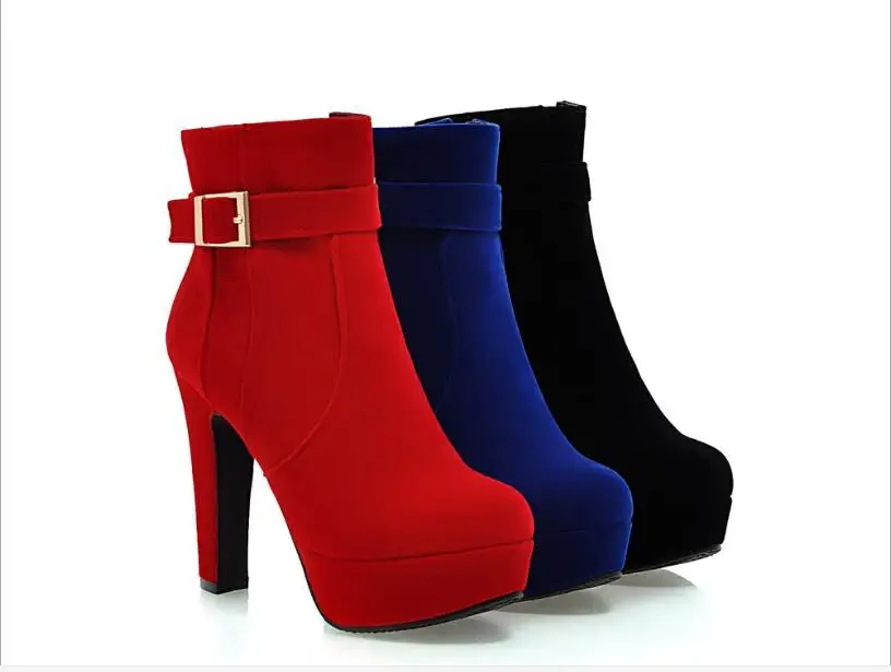 Fashion Red High Heels Women Ankle Boots Lace Up Fall Winter Platform Ladies Boots Large Size Fashion Shoes Black blue Large siz