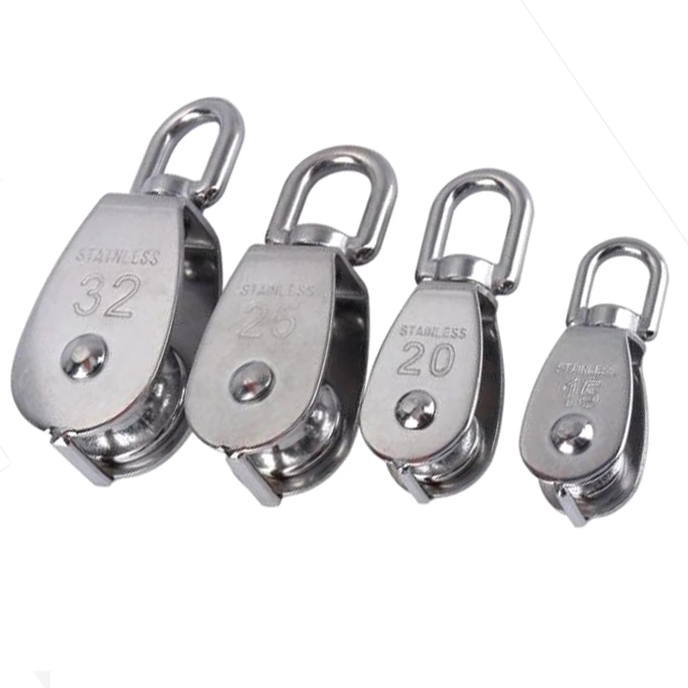 1PC M15 M20 M25 M32 M50 Stainless Steel 304 Single or Double Wheel Swivel  Lifting Rope Pulley Block 35KG-400KG for Wire Rope