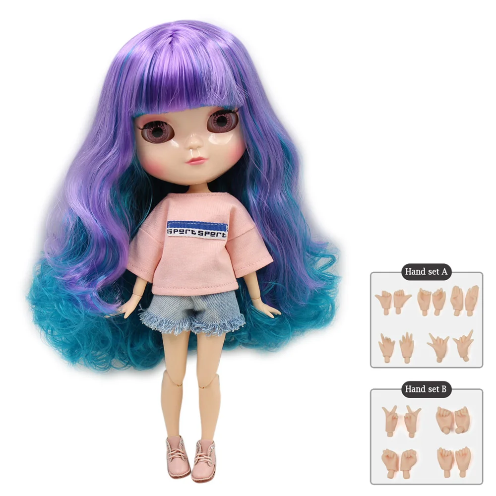 

ICY DOLL small breast azone body purple mix green hair with bangs/fringes 30cm including hand set A&B F&D toy No.230BL4302/7216